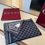 Cachecol Gucci De Lã Cor Azul Marinho / Cinza Claro