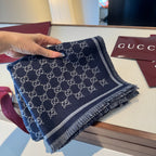 Cachecol Gucci De Lã Cor Azul Marinho / Cinza Claro