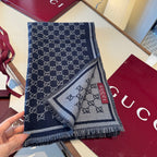 Cachecol Gucci De Lã Cor Azul Marinho / Cinza Claro