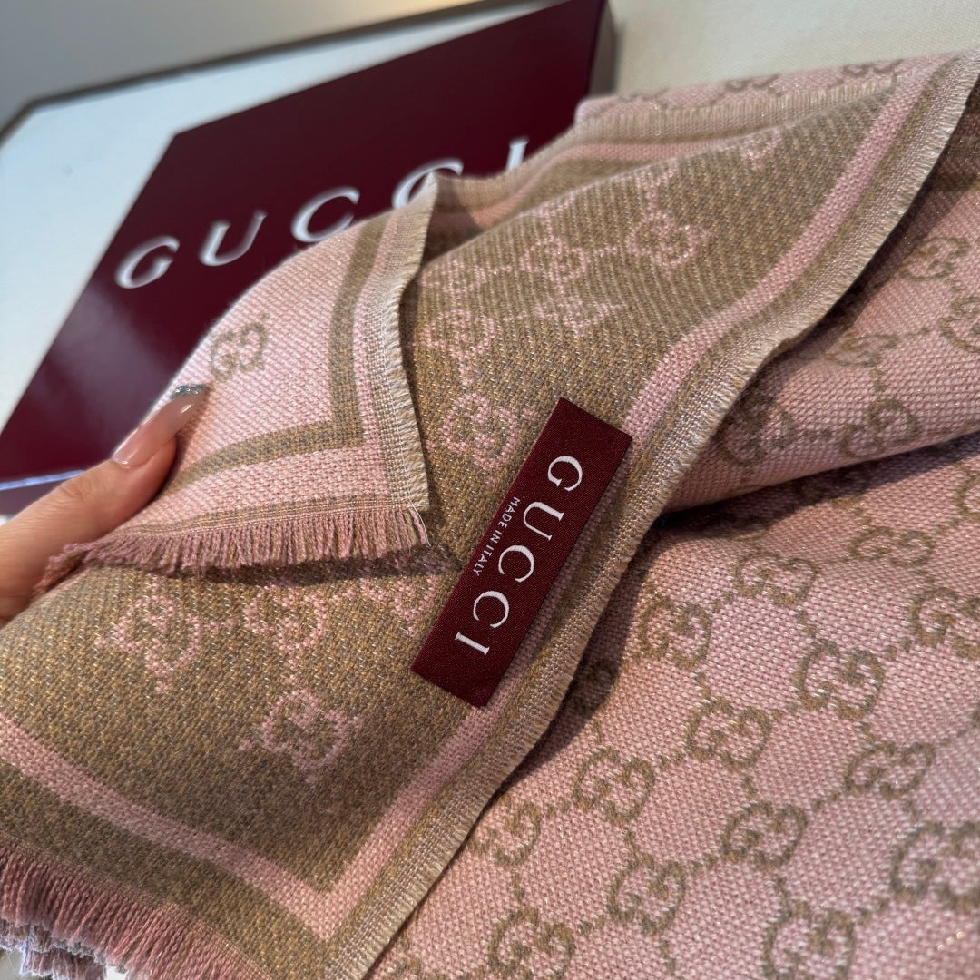 Cachecol Gucci De Lã Cor Rosa Claro / Marrom Claro