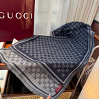 Cachecol Gucci De Lã Cor Azul Marinho / Cinza Claro
